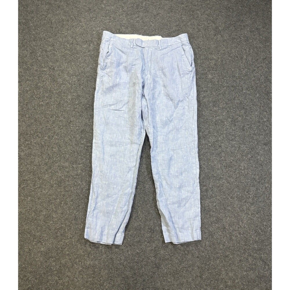 J.Crew Bowery Irish Linen Pants Fits Size 30x25 Baird McNutt Slim Straight Blue